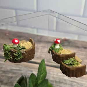 Wood log ledge, tree trunk slice, cottagecore jumping spider platform, 3D printed enclosure decor, magnetic ledge