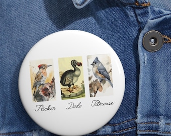 Anti Maga Bird Pin Buttons, Flicker Dodo Titmouse Subtle Fck Trump pin, Gift for Democrat, Fck Trump Progressive Liberal Flower pin, FDT pin