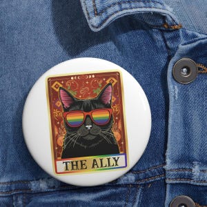 Botón con la carta del tarot LGBTQ del gato negro aliado, pin arcoíris LGBT gay, pin del orgullo arcoíris, pin de gafas LGBT del gato aliado, accesorios del orgullo LGBT