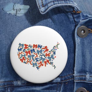Botones Retro America Bow Pin del 4 de julio, pin de mapa de América, pin del 4 de julio, pin floral de EE. UU., pin de mapa Chinoiserie USA, botones de pin patriótico