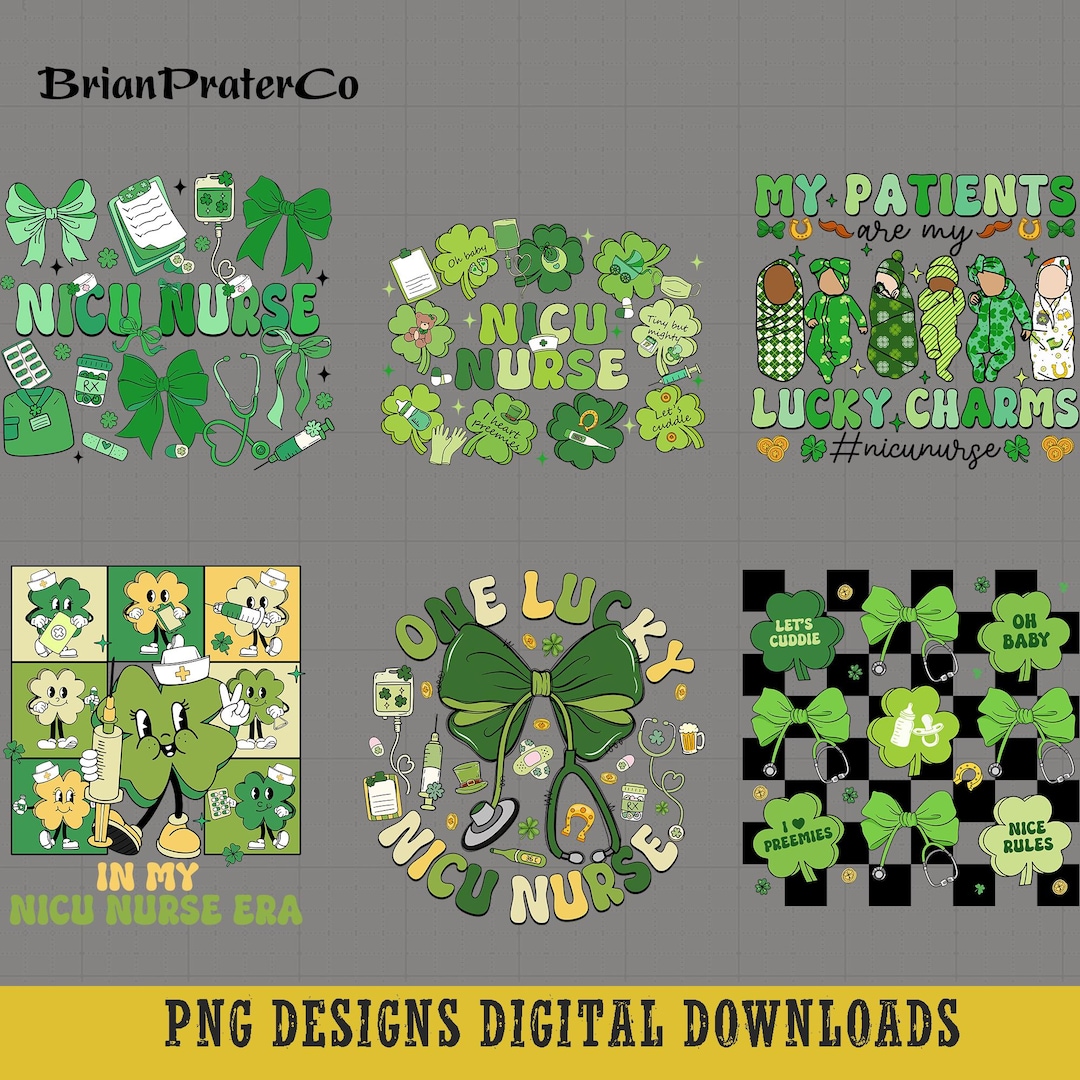 6 NICU Nurse St Patricks Day Png Bundle, Neonatal Intensive Care Unit ...