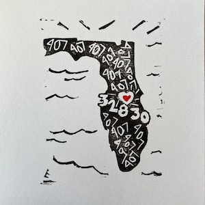 Lake Buena Vista Florida Print: Linoleum Block Print, Orlando Wall Decor, 32830, 407