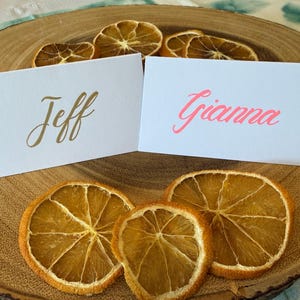 Hand Lettered Customized Placecards, Wedding Placecards, Gold Metallic, Flourescent & Glitter Colors