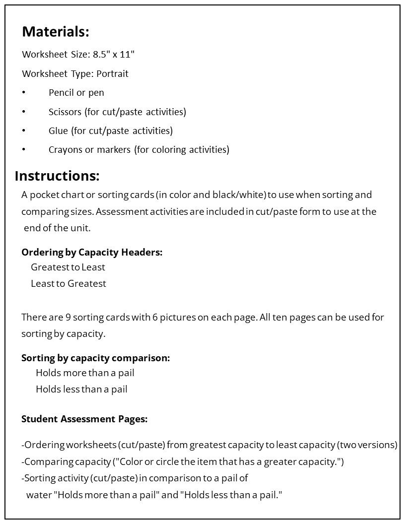 Measurement Activities for Preschoolers - Etsy