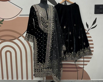 [L-07]パキスタン民族衣装　高品質　刺繍　コーティ+クルタセット　4ピース L-07]パキスタン民族衣装 高品質 刺繍 コーティ+クルタセット 4