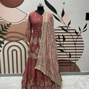 Pink Georgette Lehenga Set: Embroidered Pakistani Wedding Outfit