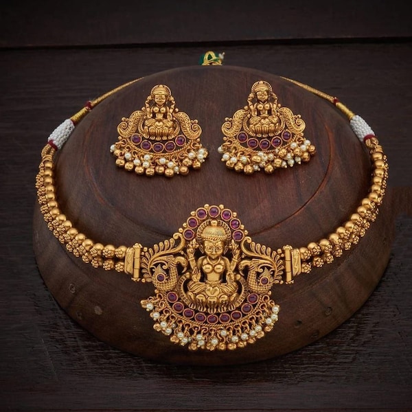 Ensemble de bijoux indiens du sud / Ensemble de collier de temple / Collier ras du cou / Ensemble tour de cou / Bijoux Bollywood / Bijoux indiens