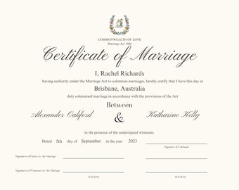 A4 Minimalist Aus Wedding Certificate Template