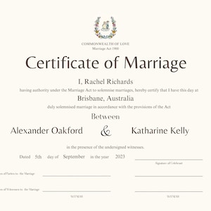 A4 Minimalistische Australische Hochzeitsurkunde
