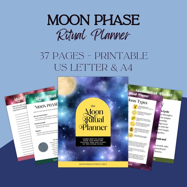 Moon Phase Ritual Planner, Grimoire Pages, Printable, Instant Download, 8.5x11 & A4, Witch Planner