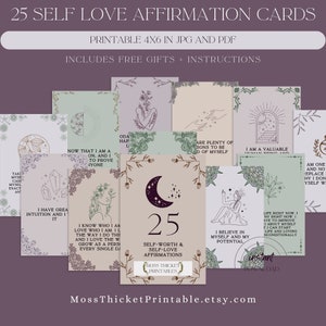 Tarjetas de afirmación de amor propio, imprimibles, descarga instantánea, 4x6, tema Serenity