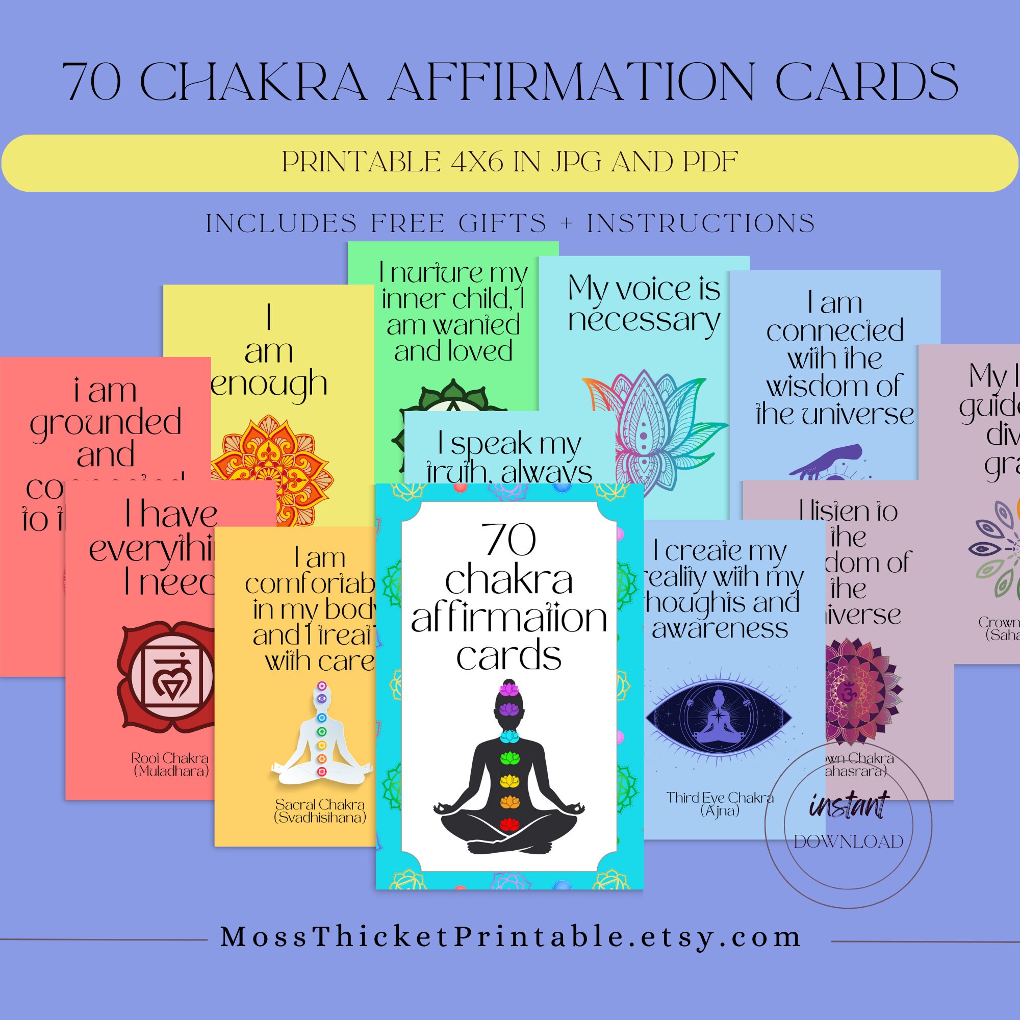 Chakra Affirmation Cards, Printable, Instant Download, 4x6, PNG, JPG ...
