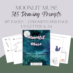 365 Drawing Prompts, Moonlit Muse, Coloring Book, Drawing Practice, Instant Download, US Letter & A4 PDF