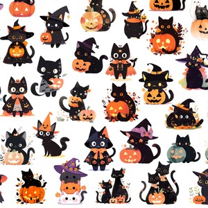 Halloween Clipart, Black Cat Clipart, Cute Black Cat Stickers, Sticker PNG Bundle, Printable Sticker, Clip Art Bundle, Cricut