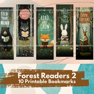 Forest Readers 2, Bookmarks, Cozy, Cute Illustrations, Printable Bookmarks, PNG and PDF, Downloadable, Bookmark Bundle