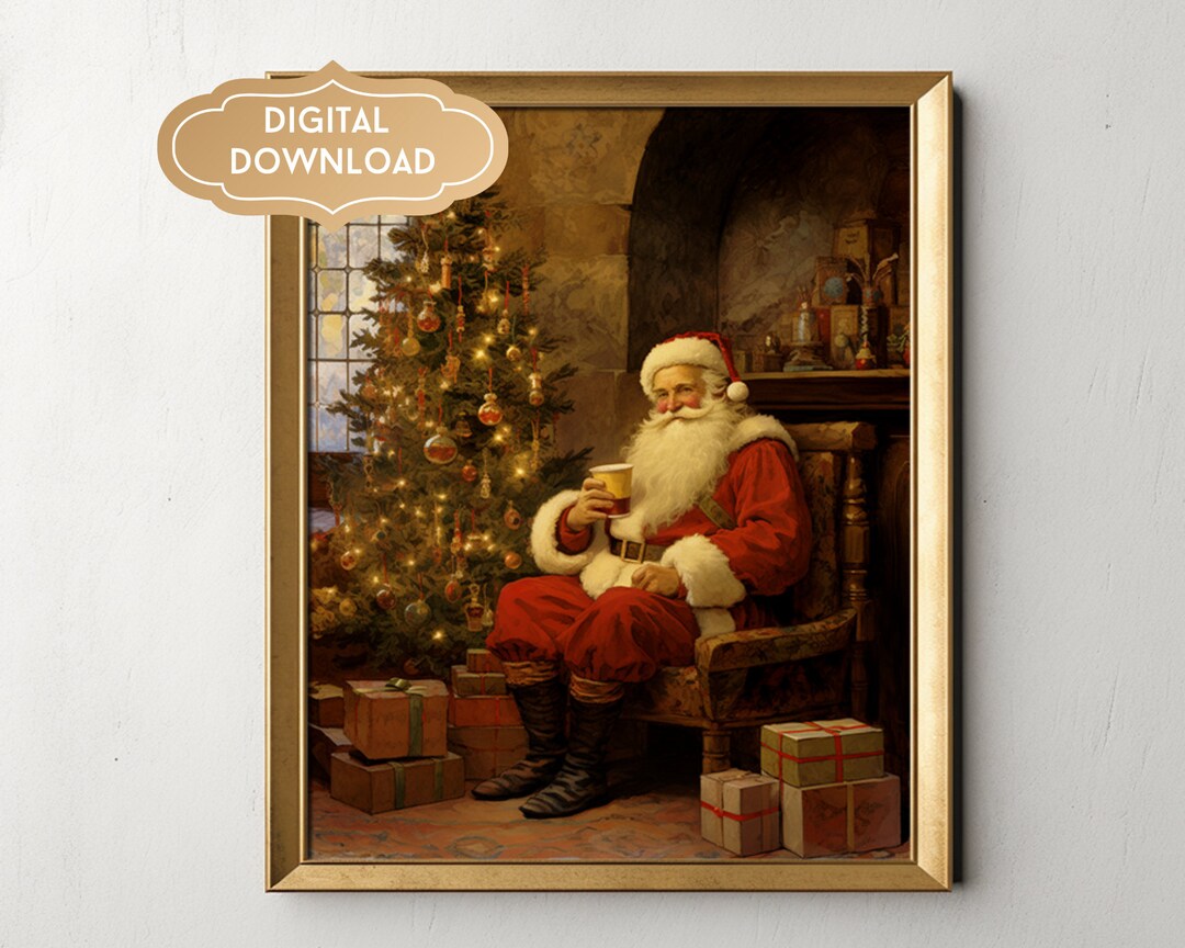 Santa Wall Art, Christmas Wall Art, Digital Print, Christmas Art Wall