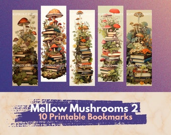 Mellow Mushrooms 2, Mushroom Lesezeichen, Lesezeichen, printable und herunterladbar.