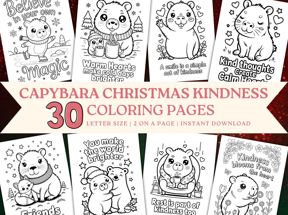 Capybara Coloring Pages for Kids and Adults Instant Download PDF, Cozy ...