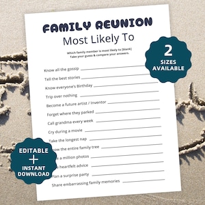 Family Reunion Games Printable,Most Likely to,Virtual Family Reunion Games,1st Family Reunion Games for Family Editable Reunion Printables