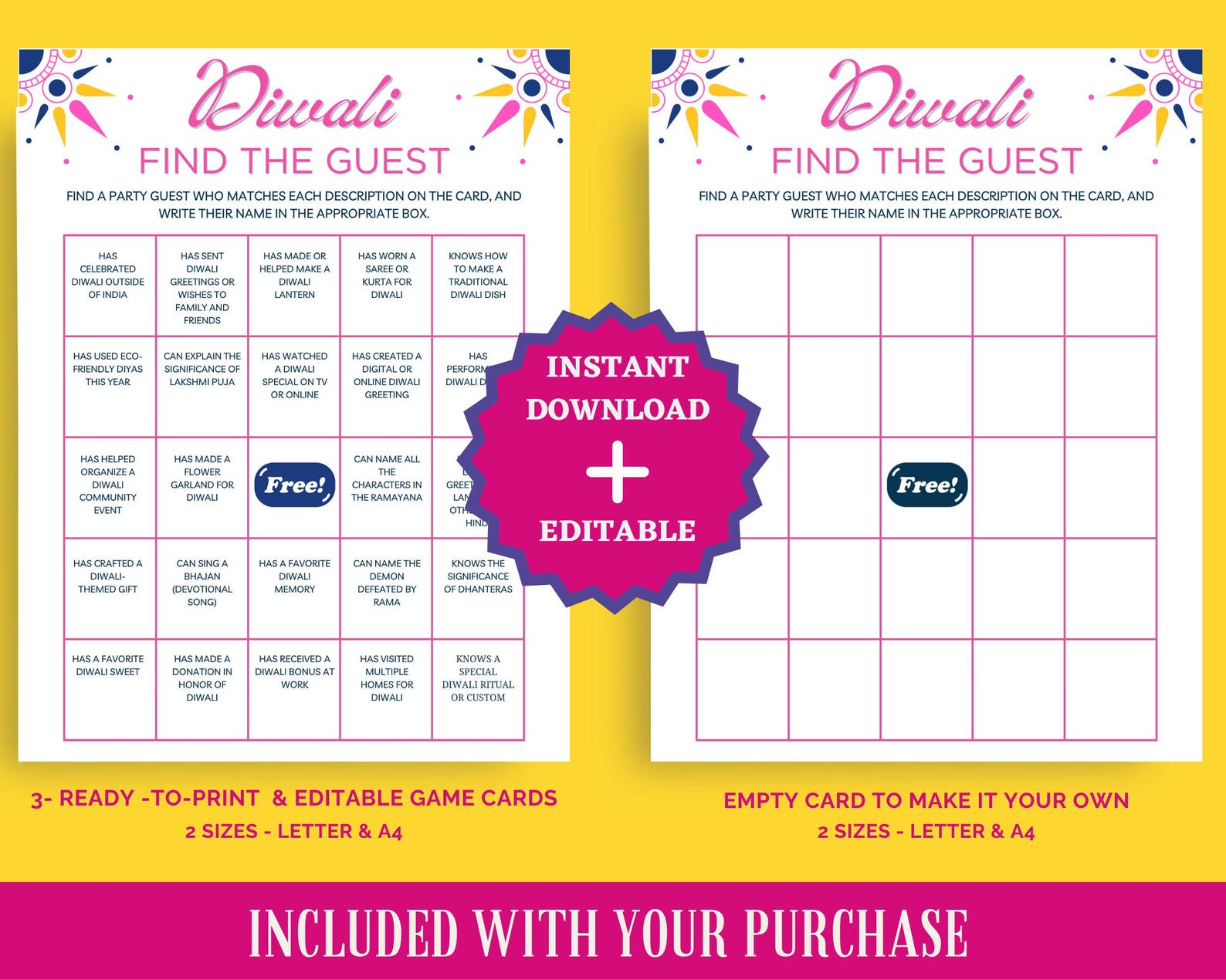 Diwali Bingo Printable Find the Guest Bingo Game Diwali Human Bingo ...