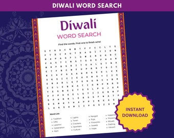 Diwali Games Printable, Diwali Word Search, Diwali Word Game, Diwali Party Games for Diwali, Indian Games, Diwali Activity Sheet, Desi Games