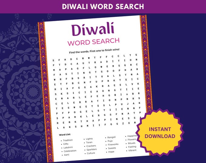 Diwali Word Search Puzzle, Printable Party Ideas for Kids & Adults ...