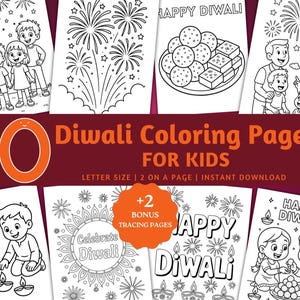 Diwali Coloring Activity for Kids, Printable Diwali Coloring Pages, Diwali Tracing Activity, Festival of Lights Coloring Set,Coloring Bundle