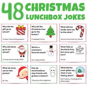 Weihnachtswitze für Kinder Lunchbox Notizen druckbare Weihnachtswitze druckbare Lunchbox Karten für Kinder Weihnachtsrätsel Lunch Box Notizen