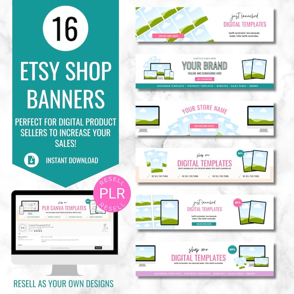 Etsy Shop Banner, Etsy Branding Kit, Etsy Mockup, Etsy Listing, PLR Templates, PLR Digital Products, Editable Canva Banner, PLR Bundle