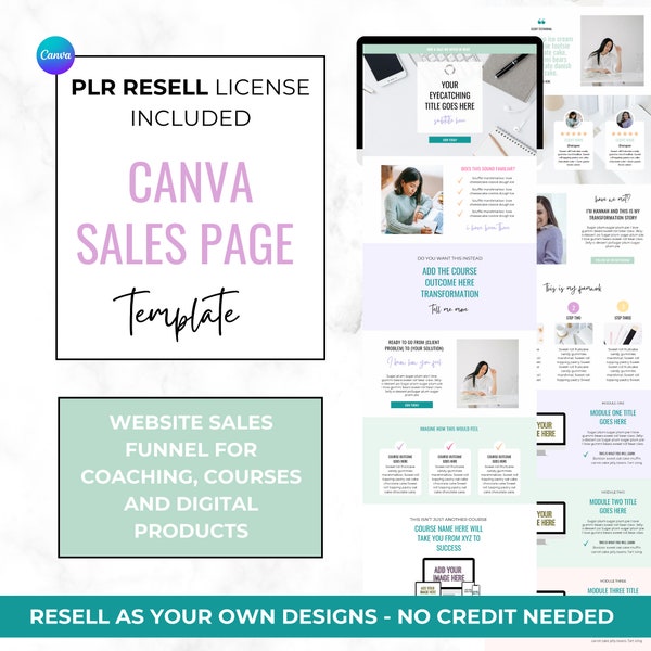 PLR Canva Sales Page. PLR Templates. Landing Page. Canva Website. Sales Funnel. Commercial Use. Resell Digital Products. Course. Coaching.
