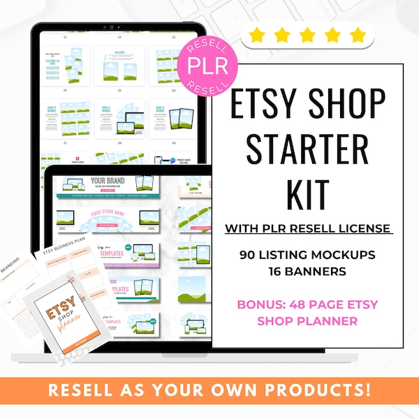 Etsy Shop Kit PLR, Branding Kit, Etsy Listing Template, Banner, Etsy Mockup, PLR Digital Products, Editable Canva, Etsy Seller, Etsy Planner