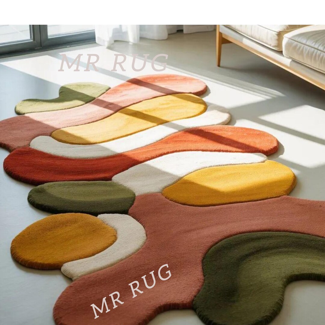 Hand Tufted Organic Water-inspired Abstract Rug Carpet in Blue Beige ...