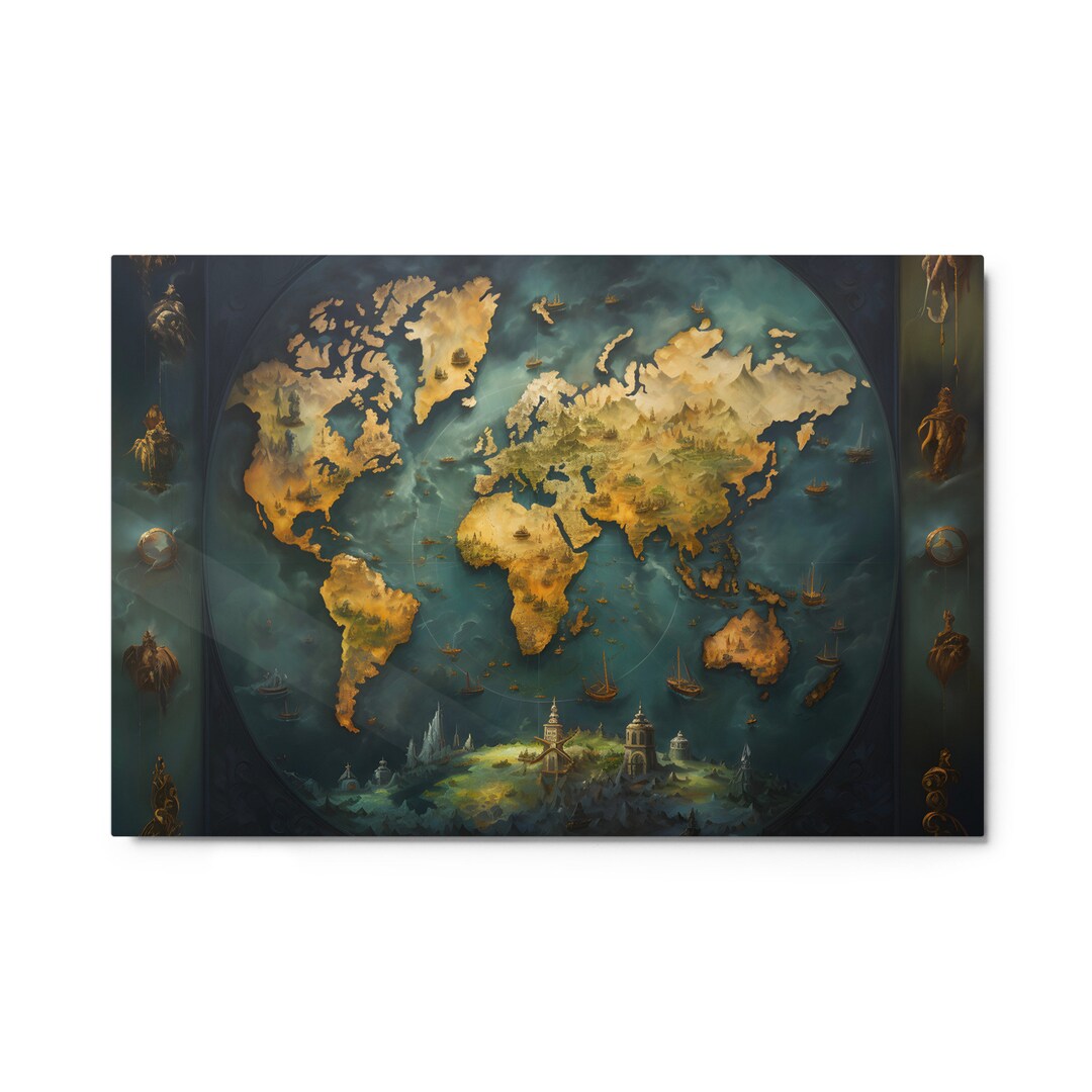 World Map METAL Wall Art World Map Oil Painting Art Printed Etsy