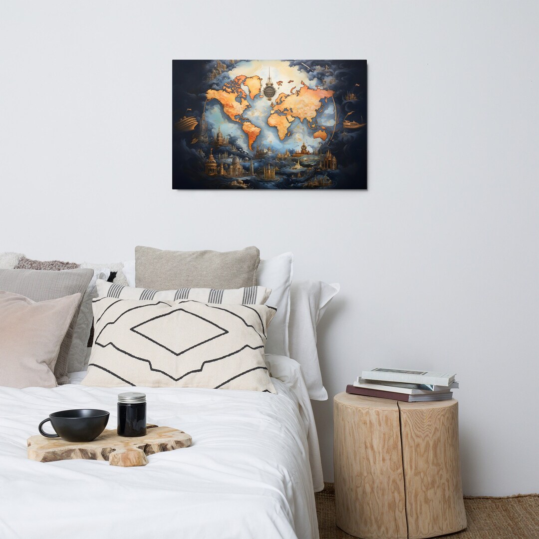 World Map METAL Wall Art World Map Oil Painting Art Printed Etsy