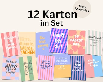 12 Motivational and Encouraging Postcards to Print in German | Digital Download (DIN A6)