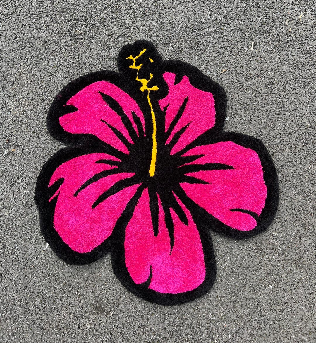 Pink Bloom Rug Handmade Pink Hibiscus Flower Rug: Tropical Boho Decor - Etsy