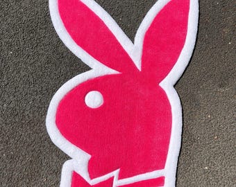 Pink Bunny Silhouette Rug – Soft Plush Rug with Y2K Inspired Aesthetic, Cute Girly Decor for Bedroom or Vanity