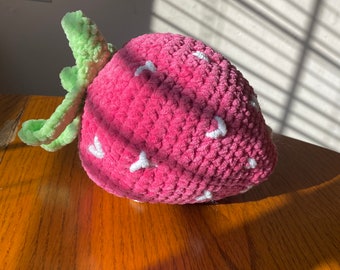 Soft crochet strawberry plushie | Handmade strawberry pillow