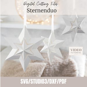 3D-stjärnutskärningsfil | Stjärnduo | Julstjärna SVG DXF PDF | Digital nedladdning