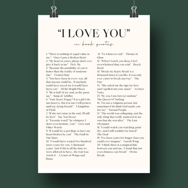 I Love You In Book Quotes Print/Bookish Print/Book Print/Bookworm Print/Book Lover Print/Bookish Wall Art