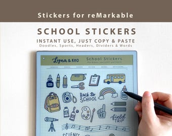School Stickers for reMarkable Paper Pro and Move: Doodles, Sports, Header, Divider and Words (COPY and PASTE, Instant Digital Download)