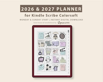 2026 & 2027 Planner for Kindle Scribe Colorsoft: Monthly, Weekly, Daily Planners (Instant Digital Download)