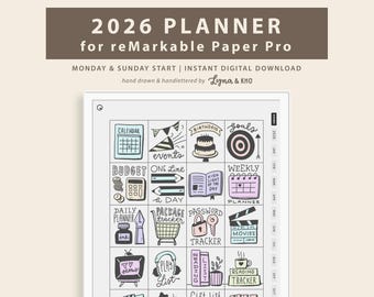 2026 Planner for reMarkable Paper Pro: Color Hypelinked Monthly, Weekly and Daily Planner PDF (Instant Digital Download)