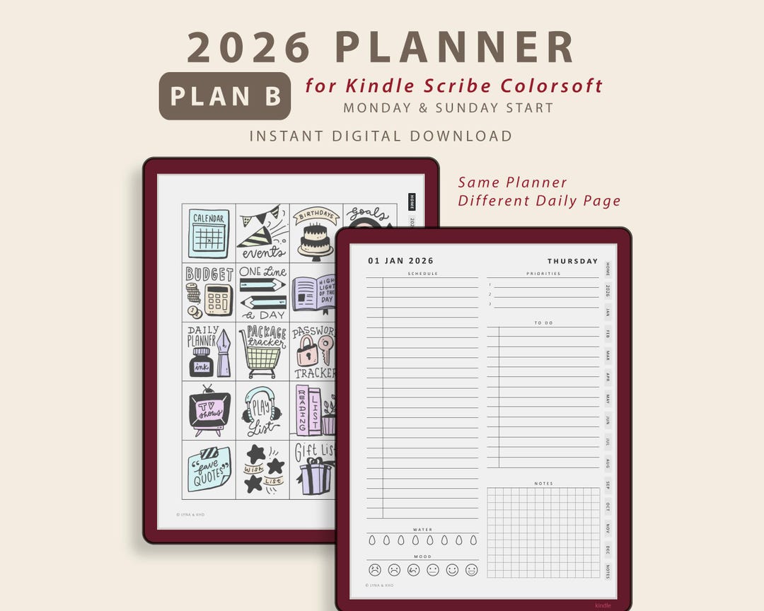 2026 PLAN B Planner for Kindle Scribe Colorsoft: Flexible Daily Page ...