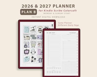 2026 and 2027 PLAN B Planner for Kindle Scribe Colorsoft: Flexible Daily Page with the same illustrated home page (Instant Digital Download)