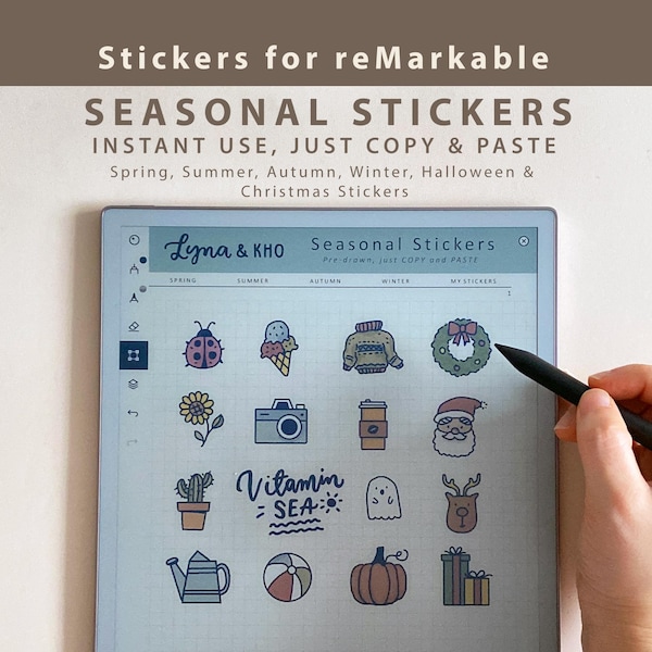 Stickers saisonniers couleur pour papier reMarkable Pro et Move : printemps, été, automne, hiver, Halloween et Noël gribouillages (COPIER ET COLLER)