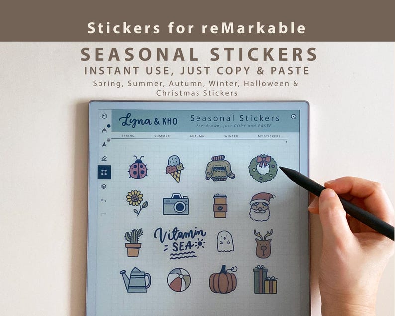 Color Seasonal Stickers for reMarkable Paper Pro and Move: Spring, Summer, Autumn, Winter, Halloween and Christmas Doodles (COPY and PASTE)