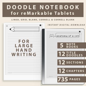Quaderno Doodle per reMarkable Paper Pro, 5 quaderni con collegamenti ipertestuali e simpatici scarabocchi di titolo per studenti che prendono appunti accademici digitali
