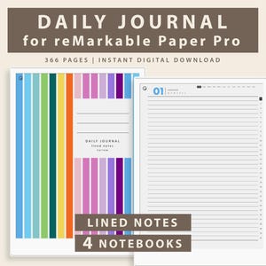Diario giornaliero per reMarkable Paper Pro, quaderno a righe con 4 PDF ipertestuali, spaziatura stretta, normale, grande e larga per diverse esigenze