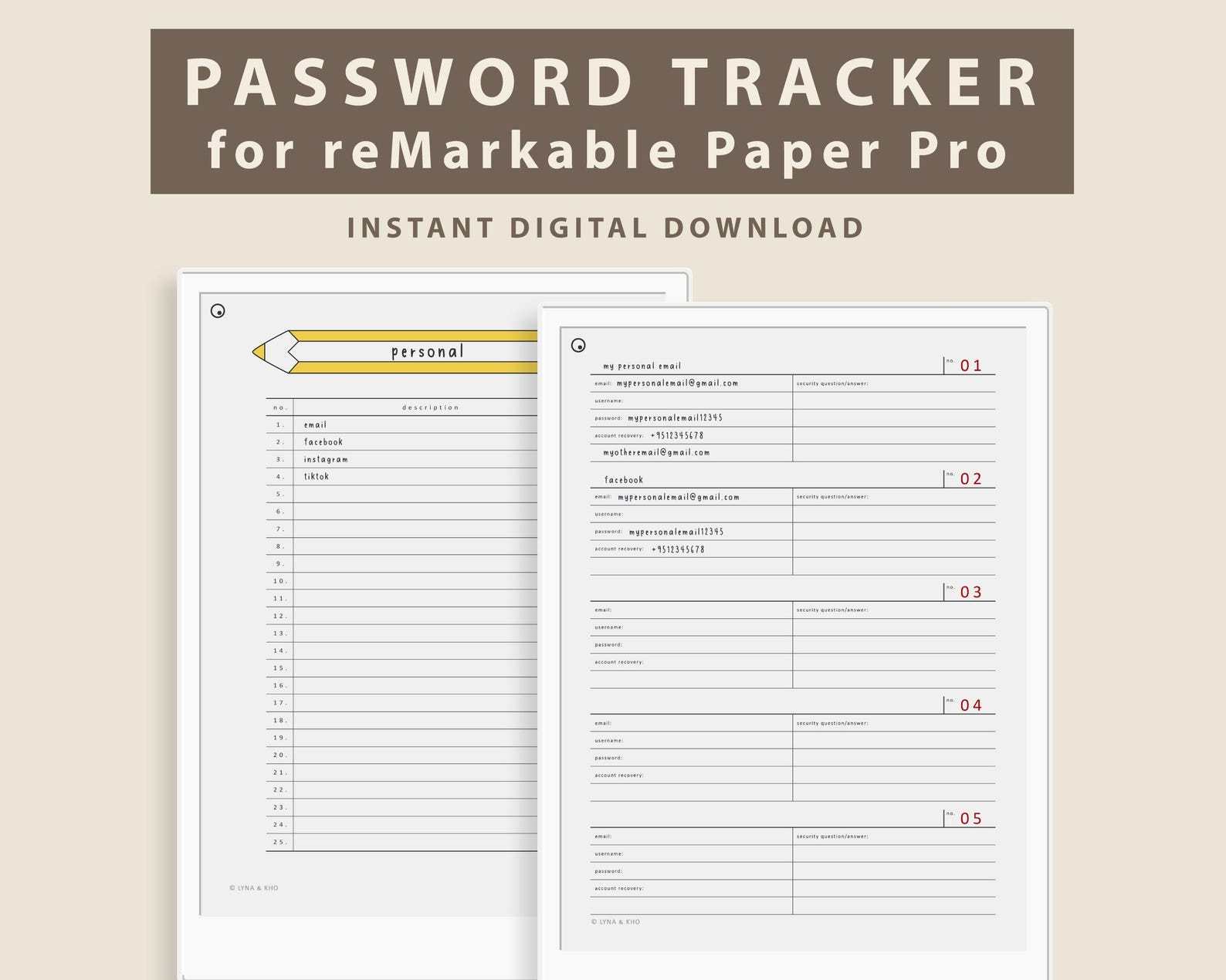 Papper Password Log Password Tracker for Remarkable Paper Pro (PDF Download) - Etsy